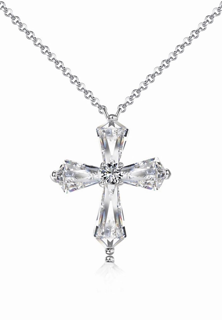 BRELLATO Crystal Kreuz-Anhänger Damen, Echt Silber-Kette 925 18K Rhodiniert, Kreuz-Kette Halskette Zirkonia