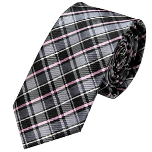 GASSANI Cravatta da uomo a quadretti grigio-nero sottile da 6 cm, raccoglitore per cravatta vintage con motivo scozzese a quadri