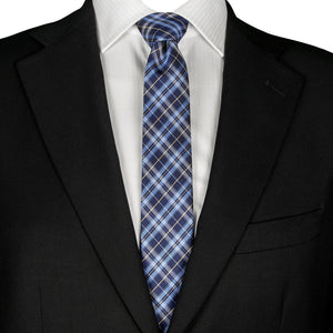GASSANI 6 cm stretta cravatta da uomo a scacchi blu e bianchi, cravatta vintage con motivo a scacchi