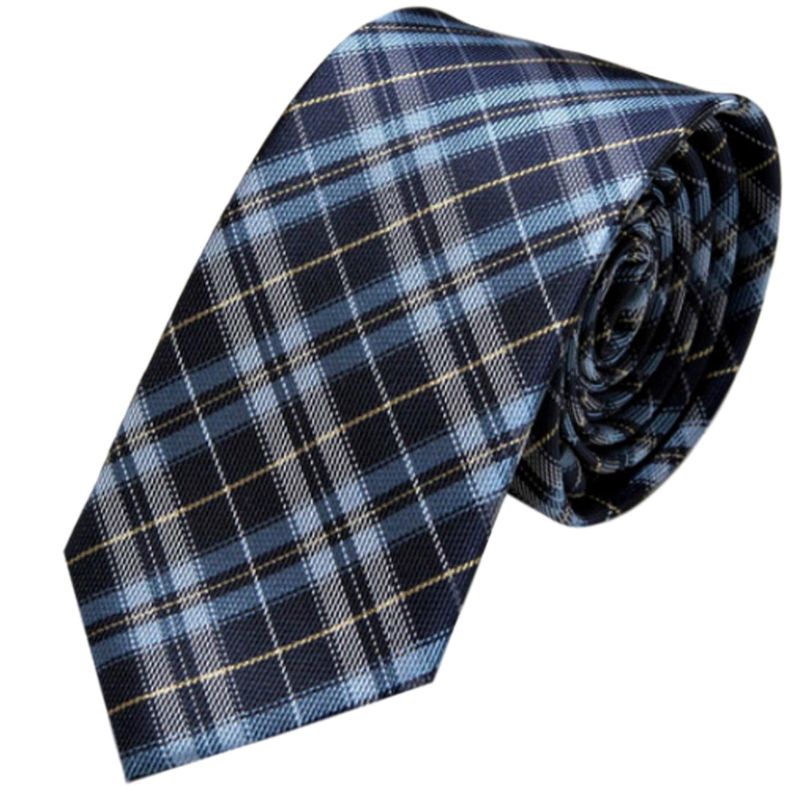 GASSANI 6 cm stretta cravatta da uomo a scacchi blu e bianchi, cravatta vintage con motivo a scacchi