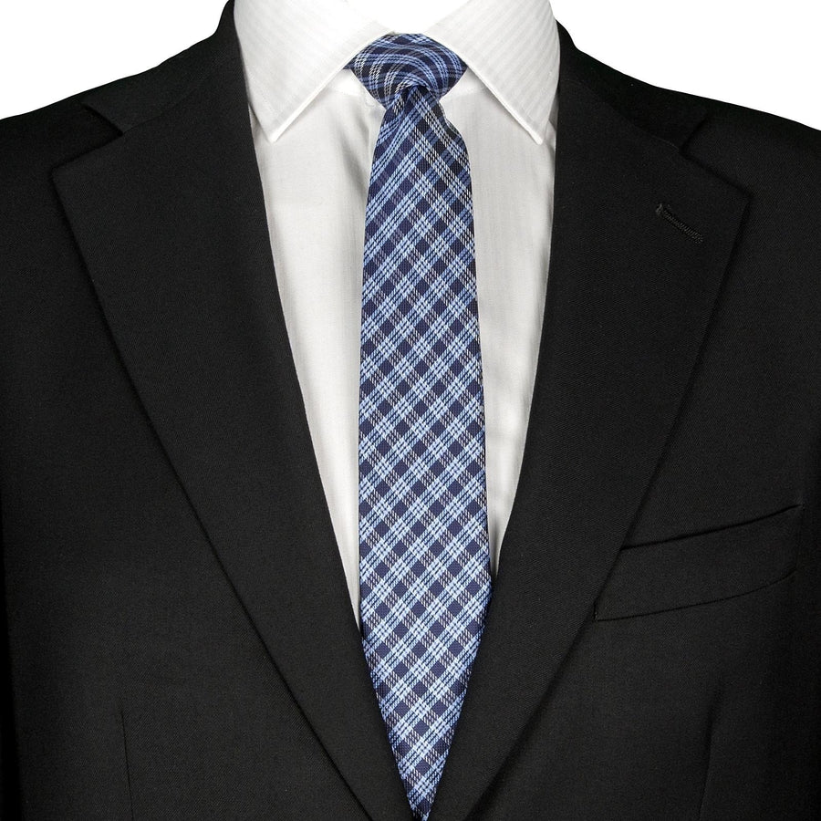 GASSANI Cravatta da uomo a quadri blu scuro stretta 6 cm, cravatta a quadri con motivo scozzese