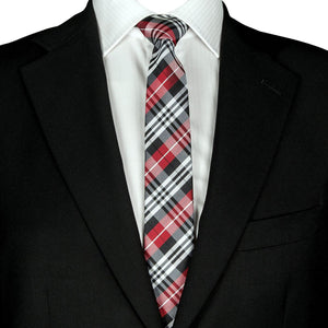 GASSANI Cravatta da uomo a scacchi nera stretta da 6 cm, raccoglitore per cravatta vintage con motivo scozzese a quadri