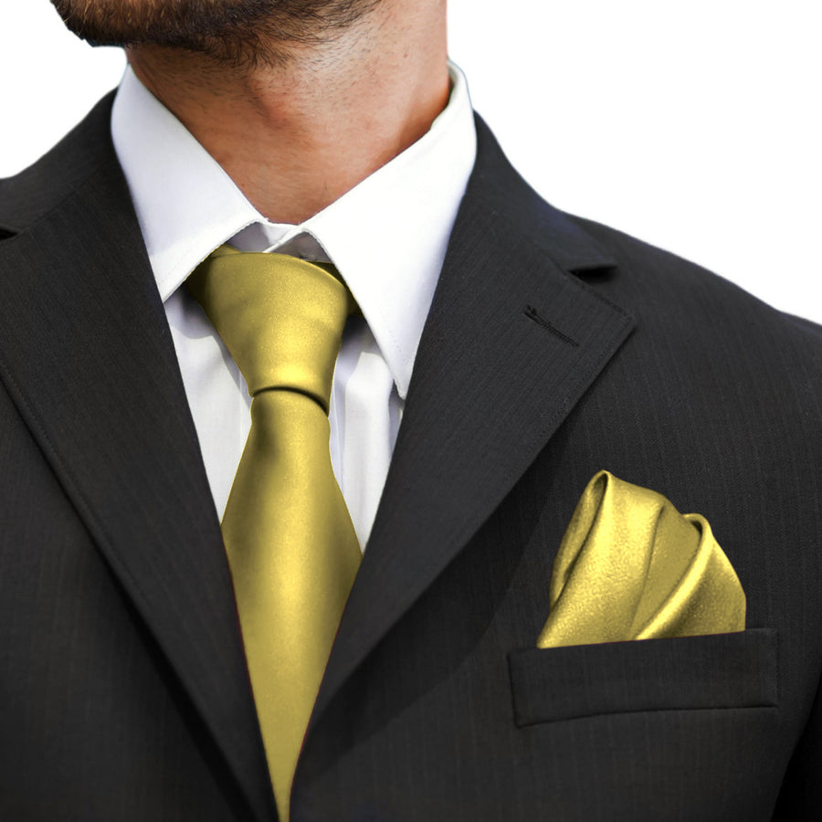 GASSANI 3-SET sada saténových kravat, 8 cm, úzká, žlutá, zlatá pánská kapesní svatební kravata