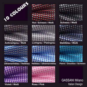 GASSANI 3 set viola uomo papillon a quadri, fazzoletto, gemelli, fiocco