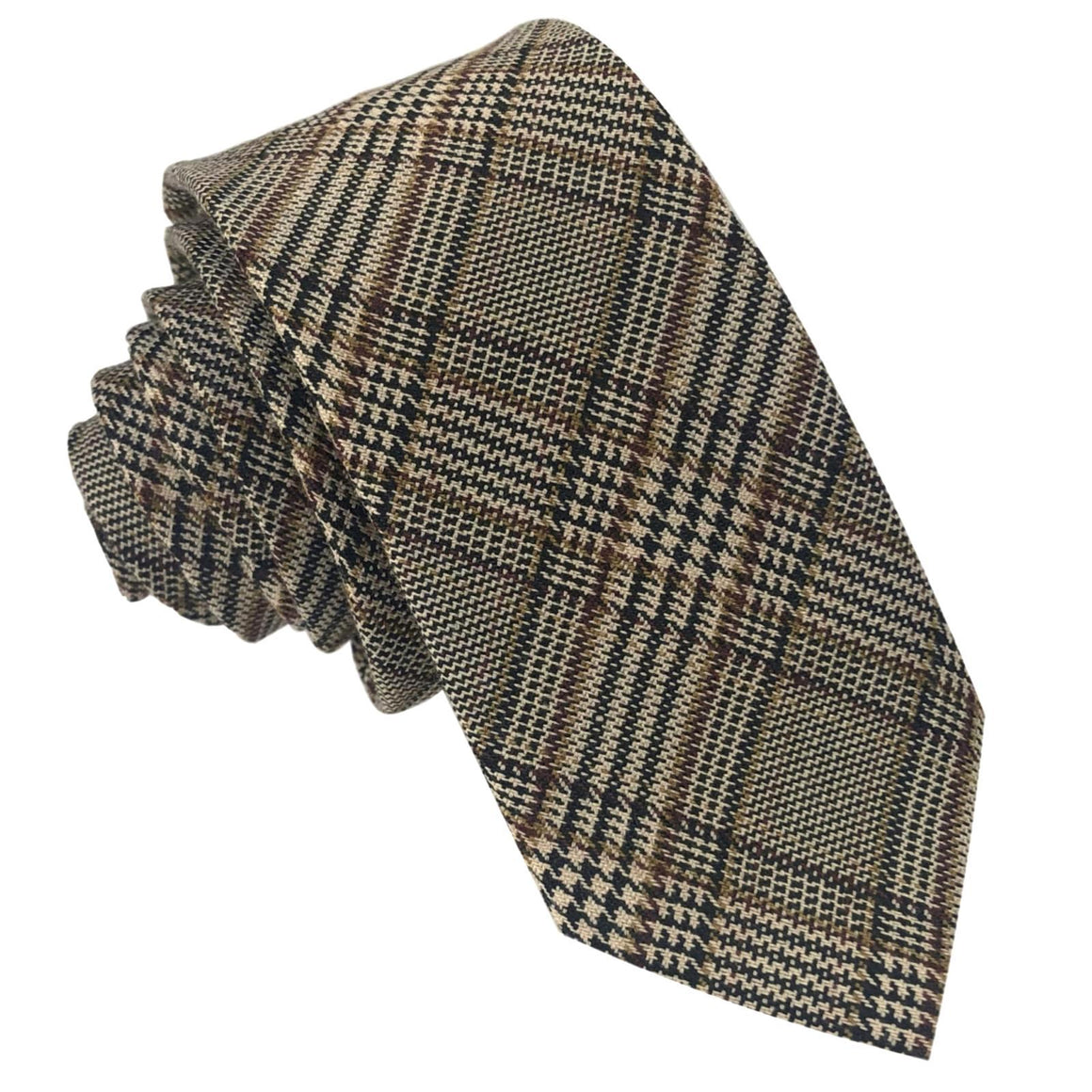 GASSANI 6cm Schmale Beige Vintage Woll-Krawatte, Herren-Krawatte Schlips Binder Wolle Kariert