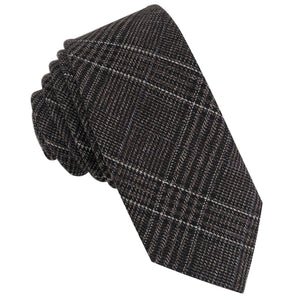 GASSANI Cravatta in lana retrò marrone scuro stretta 6 cm, cravatta da uomo cravatta cravatta in lana a quadretti