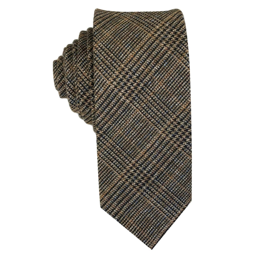 GASSANI Cravatta in lana vintage beige-marrone stretta 6 cm, cravatta da uomo cravatta cravatta in lana a quadretti