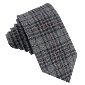 GASSANI Cravatta in Lana Vintage Grigio Stretta da 6 cm, Cravatta da Uomo Legante per Cravatta in Lana a Quadri