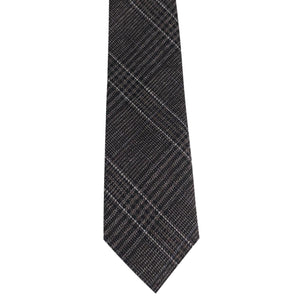 GASSANI 6 cm úzká tmavě hnědá retro vlněná kravata, pánská kravata kravata vlněná kostkovaná