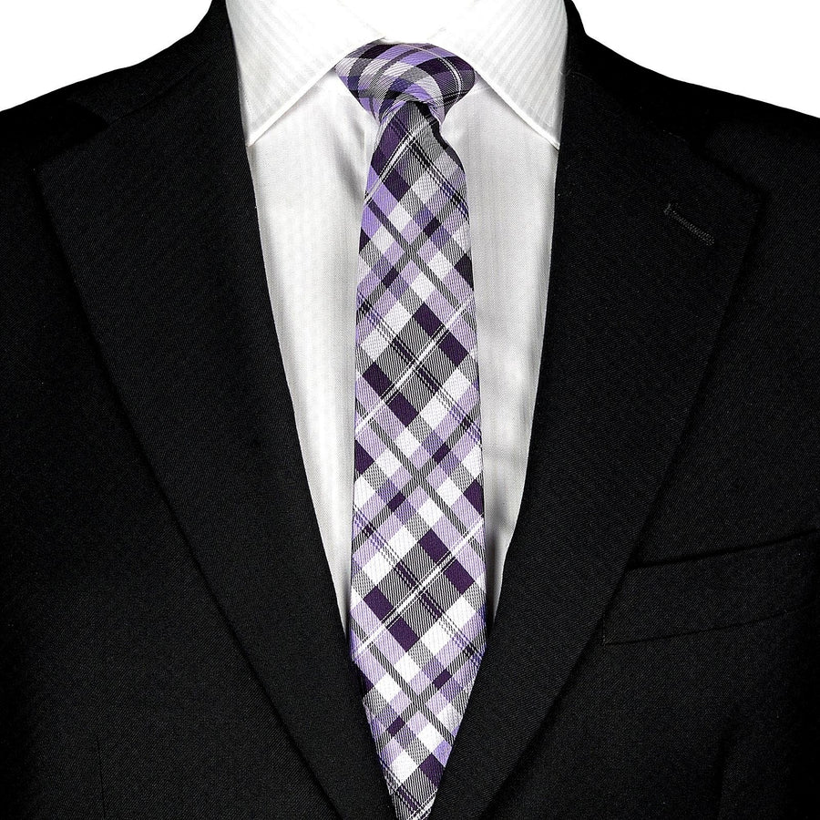 GASSANI 6cm úzká fialová fialová kostkovaná pánská kravata, vintage kostkovaná kravata s kostkovaným vzorem