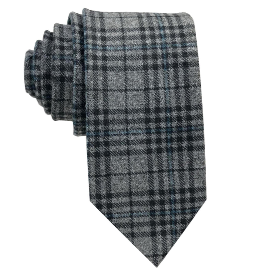 GASSANI Cravatta in Lana Vintage Grigio Stretta da 6 cm, Cravatta da Uomo Legante per Cravatta in Lana a Quadri