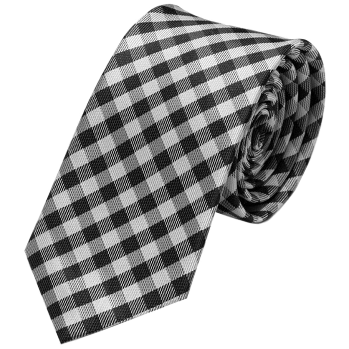 Cravatta da uomo scozzese nera e bianca stretta di 6 m, raccoglitore per cravatta vintage con motivo scozzese