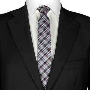 GASSANI 6cm tenká šedo-černá kostkovaná pánská kravata, kostkovaný károvaný vzor Vintage kravatový pořadač