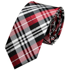 GASSANI Cravatta da uomo a scacchi nera stretta da 6 cm, raccoglitore per cravatta vintage con motivo scozzese a quadri