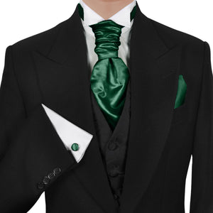 Set cravatta GASSANI 3-SET plastron in raso, cravatta ampia verde muschio, cravatta sciarpa e fazzoletto