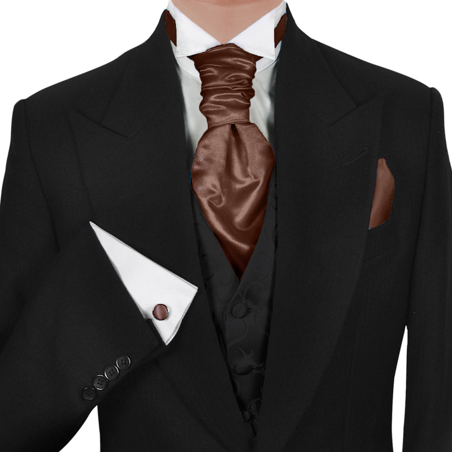 GASSANI 3-SET set cravatta plastron in raso, cravatta da sposa grigio argento, cravatta sciarpa e fazzoletto
