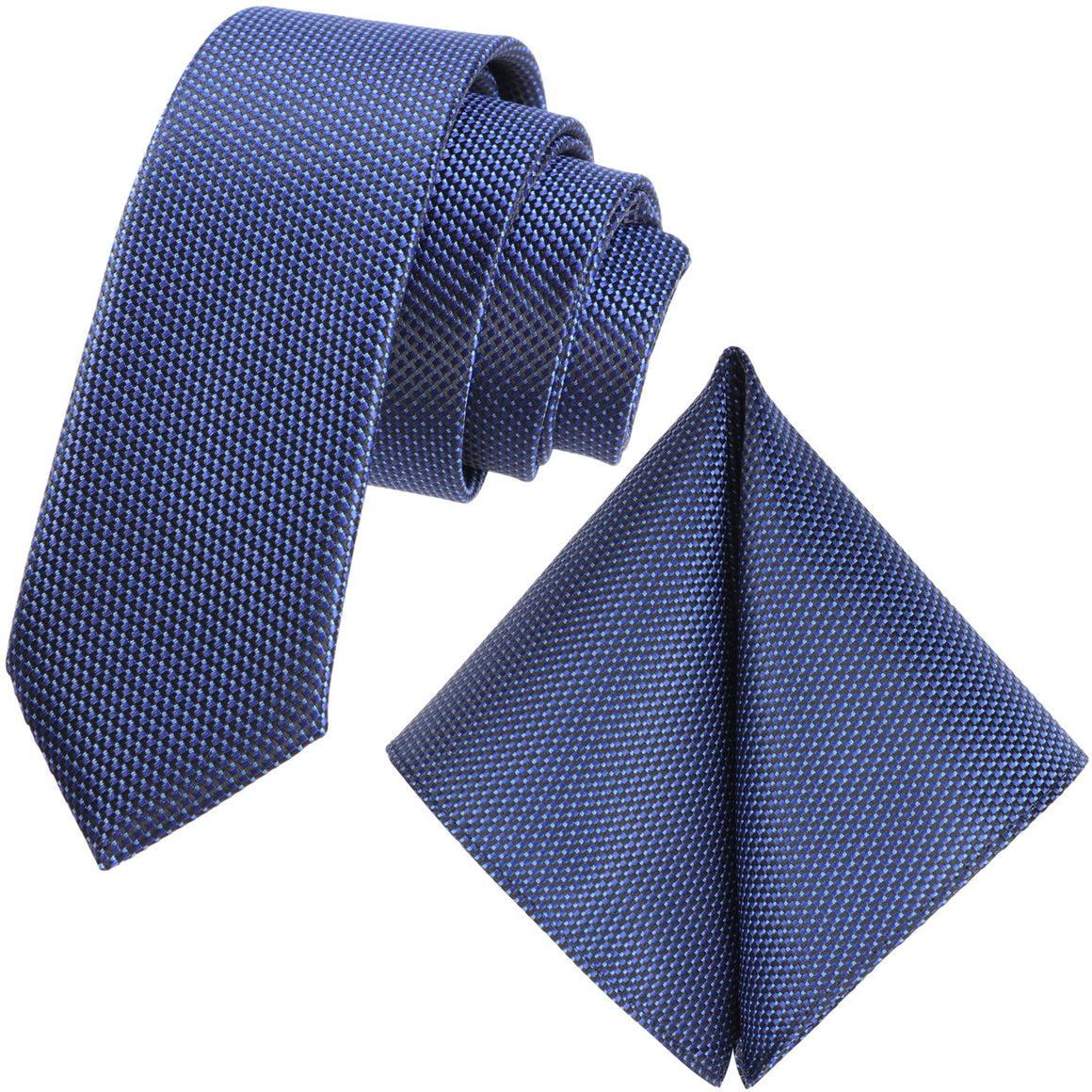 GASSANI 2 Krawattenset, 6cm Dünne Schmale Royal-Blaue Extra Lange Jacquard Herren-Krawatte Kariert,  Royalblaues Krawatten-Set mit Einstecktuch