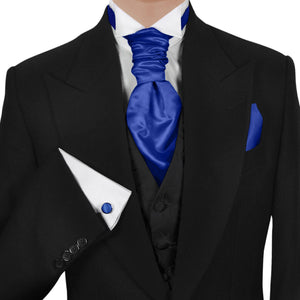GASSANI 3-SET sada saténových plastronových kravat, královská modrá široká svatební kravata, kravatový šátek a kapesník