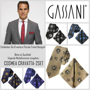 GASSANI 2-SET sada kravat, tmavě modrá extra dlouhá květinová kravata fialová fialová květinová, 6 cm tenká žakárová pánská svatební kravata kapesníček