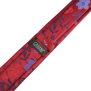 GASSANI 2-SET sada kravat, úzká vínová červená extra dlouhá pánská kravata květinová, 6cm tenký žakárový svatební kapesník do kravaty
