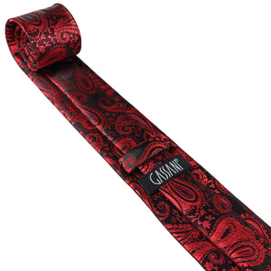 GASSANI 3-SET Set Cravatta, Cravatta da Uomo Slim Paisley Rosso Bordeaux, Cravatta da Sposa Jacquard Sottile 7 cm Gemelli con Fazzoletto da Taschino