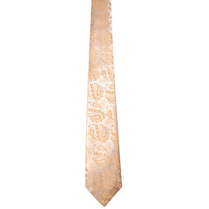 GASSANI 3-SET sada kravat, šampaňské meruňka Tenká pánská kravata Paisley, 7cm Tenká žakárová svatební kravata Kapesní manžetové knoflíčky