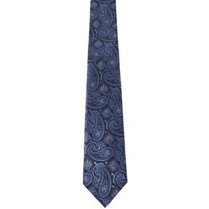 GASSANI 3-SET Paisley Krawattenset Schwarzblau-Himmelblau, Schmale Herren-Krawatte, 7cm Dünne Jacquard Hochzeitskrawatte Einstecktuch Manschettenknöpfe