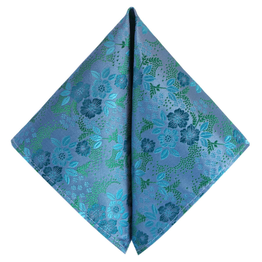 GASSANI 2-Set Jacquard Verde-Blu Papillon da Sposa Fazzoletto Floreale, Fiocco Fiore Pre-annodato