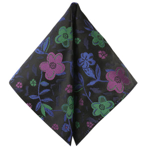 Set di cravatte GASSANI 2-SET, cravatta da uomo extra lunga nera sottile verde viola floreale, fazzoletto da cravatta jacquard sottile da 6 cm