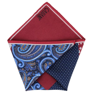 GASSANI Fazzoletto Broken Suite rosso bordeaux, blu multicolore 4 disegni, con confezione regalo in latta