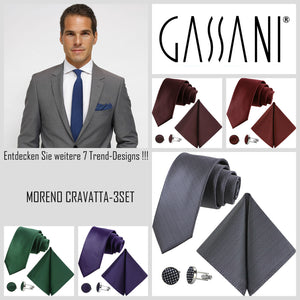 GASSANI 3 ks. Set, 8 cm úzká ocelově modrá pánská kravata extra dlouhá, svatební kravata, sada kravat, pánská kravata, kapesník, manžetové knoflíčky