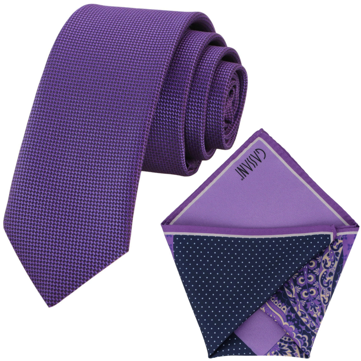 GASSANI set cravatta viola, 6 cm di larghezza stretta cravatta da uomo lunga, fazzoletto colorato 4 disegni