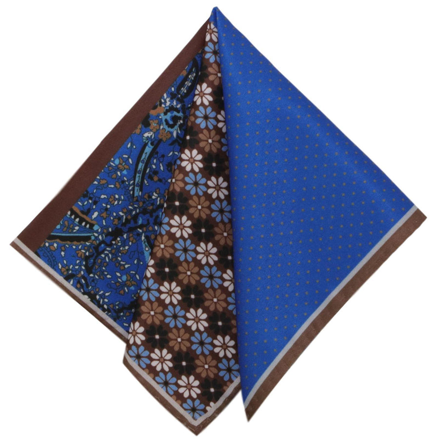 Set cravatta GASSANI, cravatta da uomo marrone stretta larga 6 cm, fazzoletto colorato 4 disegni