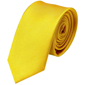 GASSANI 6cm Schmale Gelbe Gestreifte Uni Rips Herren-Krawatte, Schlips Binder In Geschenk-Box Dose Blech-Spardose