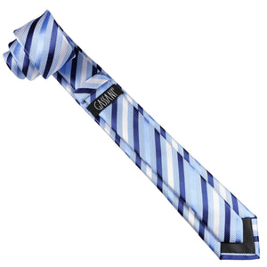 GASSANI 2-SET Sada pruhovaných kravat, 6 cm tenká, úzká, modrá, bílá pruhovaná žakárová pánská kravata, kapesní