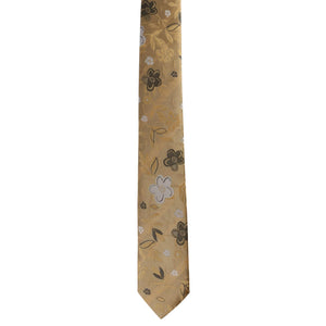 GASSANI 2-SET set cravatta, cravatta sottile beige-oro extra lunga da uomo floreale, fazzoletto da cravatta jacquard sottile 6 cm