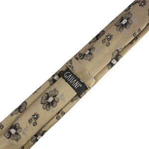 Set di cravatte GASSANI 2-SET, cravatta a fiori extra lunga sottile dorata floreale grigio-nero, fazzoletto da taschino per cravatta da uomo jacquard sottile 6 cm