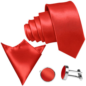 Set cravatta GASSANI 3-SET in raso, cravatta da uomo rosso chiaro stretta 8 cm, fazzoletto, cravatta da sposa