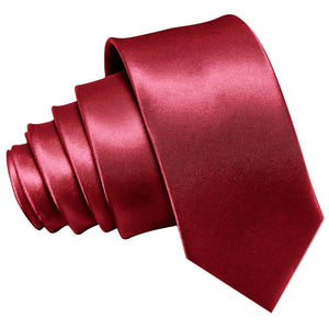 GASSANI 3-SET Set Cravatta in Raso, Cravatta da Uomo Stretta 8 cm Rosso Vino Cravatta da Sposa con Fazzoletto da Taschino