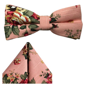 GASSANI Set da 2 fazzoletti da sposa in lino rosa antico con papillon floreale, fiocco di fiori pre-annodato