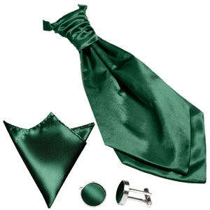 Set cravatta GASSANI 3-SET plastron in raso, cravatta ampia verde muschio, cravatta sciarpa e fazzoletto