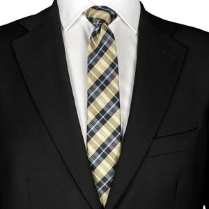 6 cm úzká béžovo-černá kostkovaná pánská kravata, kostkovaná dárková krabička plechová kasička