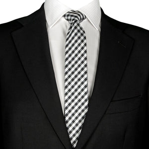 Cravatta da uomo stretta 6 cm a quadretti bianchi e neri, raccoglitore per cravatta a quadretti in scatola regalo salvadanaio di latta