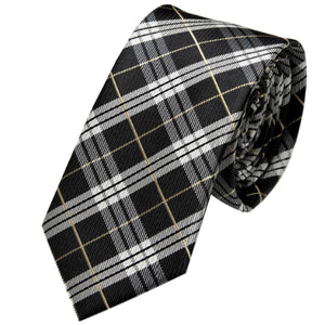 GASSANI Cravatta da uomo scozzese nera stretta da 6 cm, raccoglitore per cravatta vintage con motivo scozzese