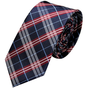 Cravatta da uomo stretta 6 cm a quadri blu e rossi, raccoglitore per cravatta a quadri in scatola regalo salvadanaio di latta