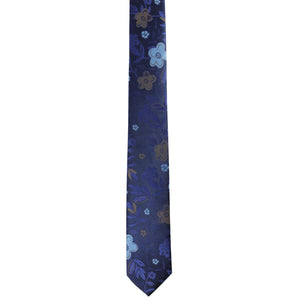 Sada kravat GASSANI 2-SET, Slim Blue Extra dlouhá pánská kravata květinová, 6 cm tenká žakárová svatební kravata do kapsy