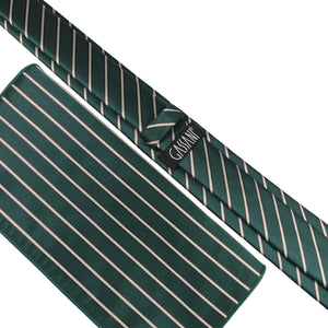 GASSANI 2-SET Cravatta a Righe Verde Muschio, 6 cm Sottile Stretta Beige Marrone A Righe Jacquard Cravatta da Uomo, Fazzoletto da Taschino