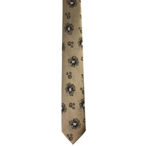 GASSANI 2-SET Krawattenset, Schmale Goldene Extra Lange Blumen-Krawatte Schwarz-Grau Geblümt, 6cm Dünne Jacquard Herren Hochzeitskrawatte Einstecktuch