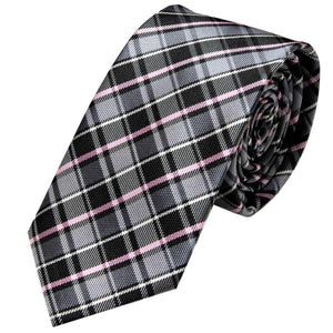 6 cm úzká černošedá károvaná pánská kravata, károvaný kravatový pořadač v dárkové krabičce plechové kasičky
