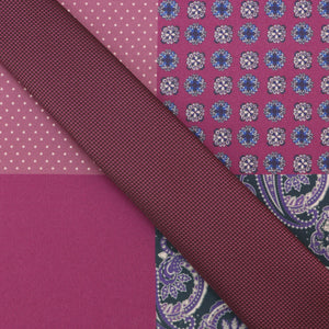 GASSANI set cravatta fucsia, larghezza 6 cm, cravatta uomo stretta, lunga, fazzoletto, colorato 4 disegni